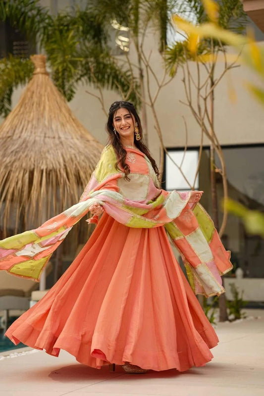 Peach Color Beautiful Partywear Anarkali Suit