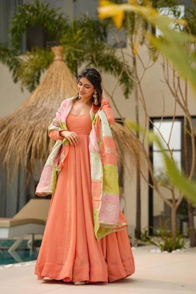 Peach Color Beautiful Partywear Anarkali Suit
