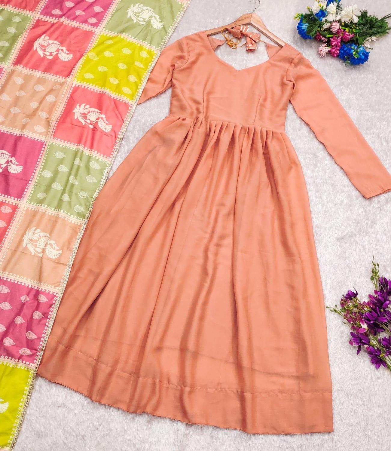 Peach Color Beautiful Partywear Anarkali Suit