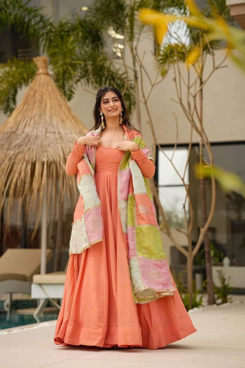 Peach Color Beautiful Partywear Anarkali Suit