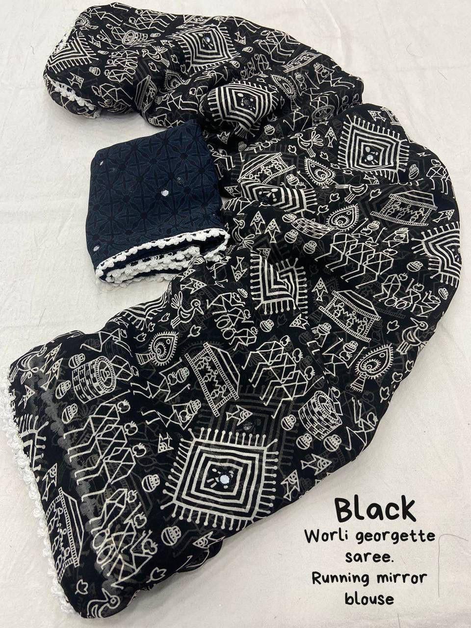Black Color Beautiful Georgette Saree For Regulars Wear