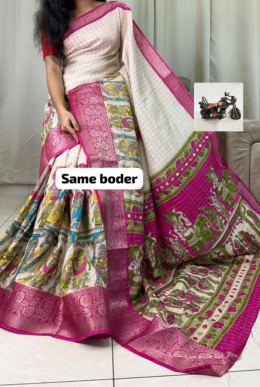 Beautiful Mangalagiri Dola Sarees With Print Checks in white cream