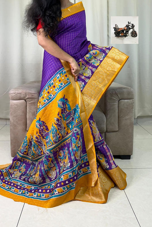 Beautiful Mangalagiri Dola Sarees With Print Checks