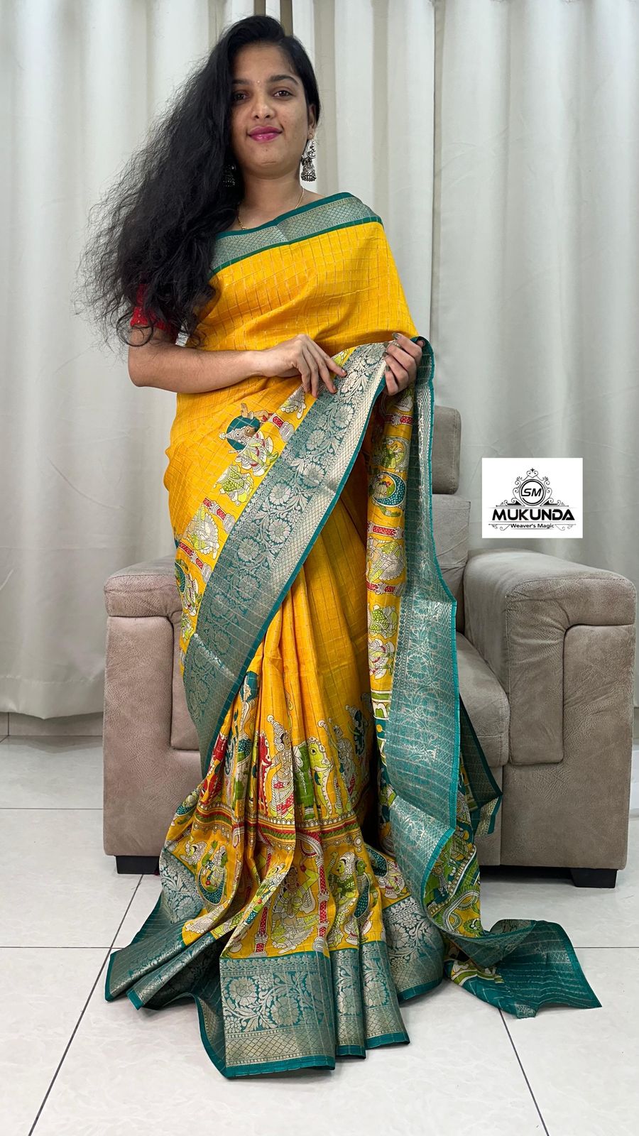 Beautiful Mangalagiri Dola Sarees With Print Checks in yellow