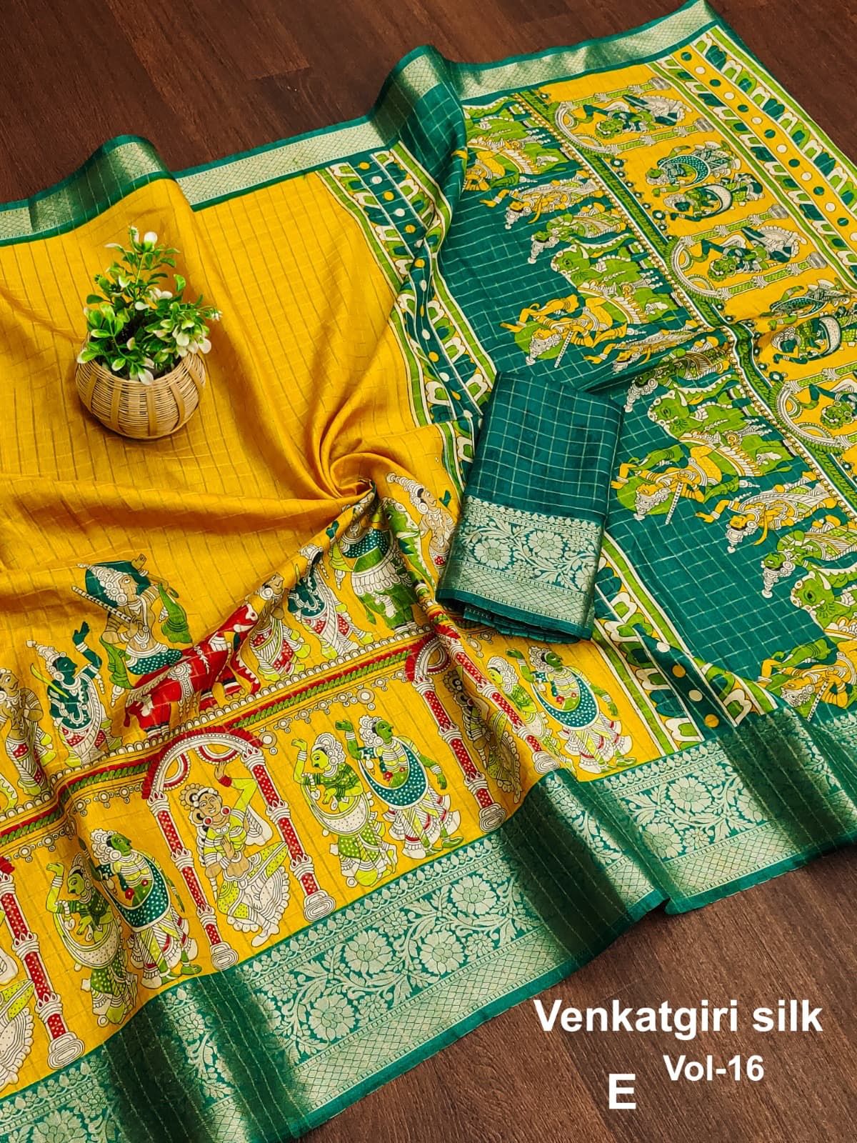 Beautiful Mangalagiri Dola Sarees With Print Checks in yellow