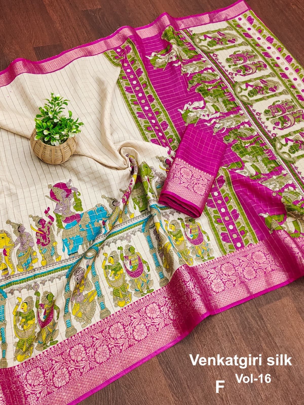 Beautiful Mangalagiri Dola Sarees With Print Checks in white cream