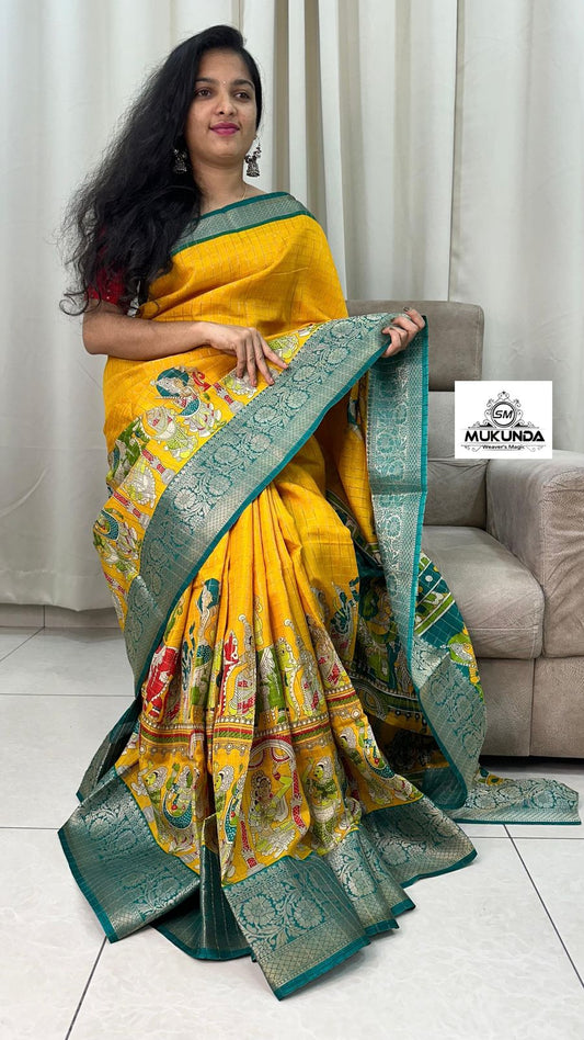 Beautiful Mangalagiri Dola Sarees With Print Checks in yellow
