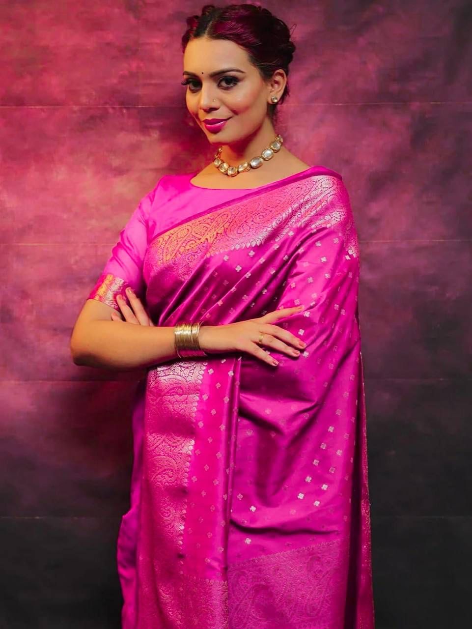 Pink Color beautiful Banarasi Silk Saree