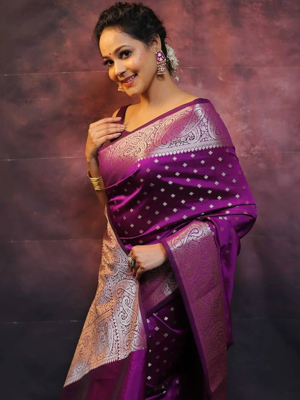 Purple Color beautiful Banarasi Silk Saree