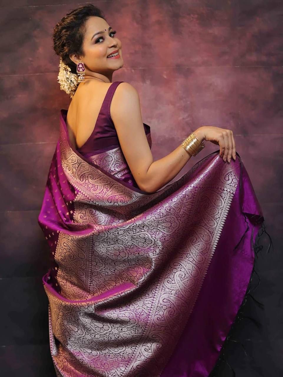 Purple Color beautiful Banarasi Silk Saree