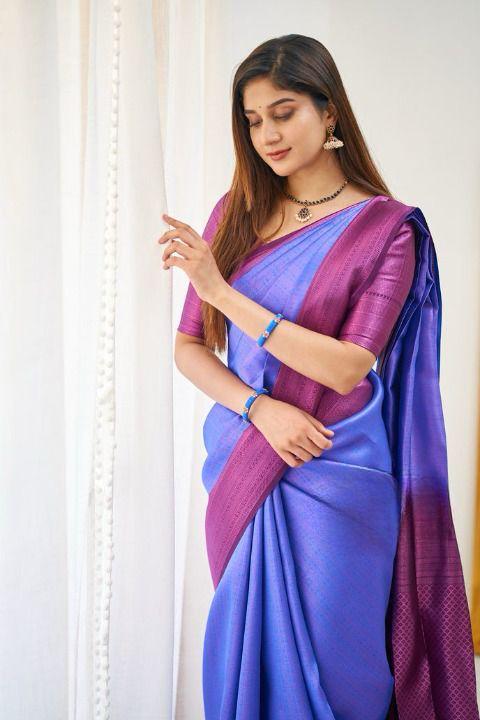 Blue Color Beautiful Banarasi Silk Saree