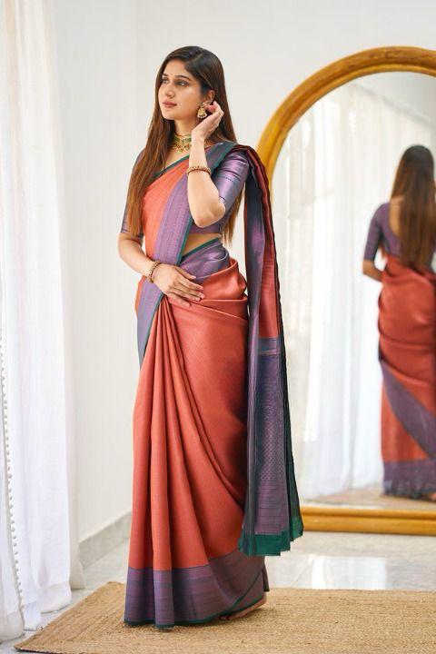 Orange Color Beautiful Banarasi Silk Saree