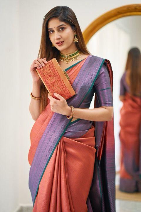 Orange Color Beautiful Banarasi Silk Saree