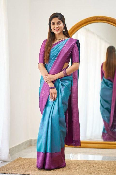 Light Blue Color Beautiful Banarasi Silk Saree