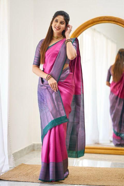 Rani Pink Color Beautiful Banarasi Silk Saree