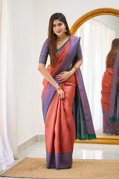 Orange Color Beautiful Banarasi Silk Saree