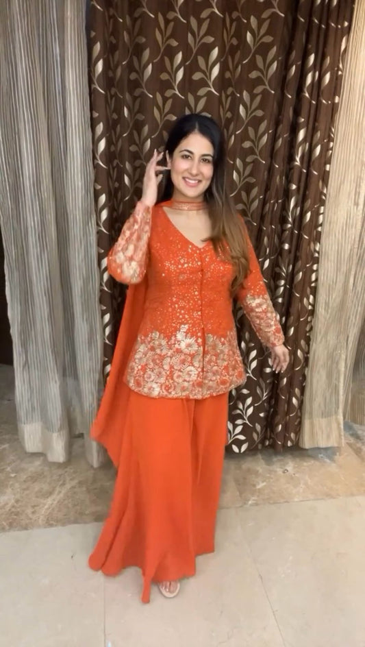 Orange Color Beautiful Partywear Suit