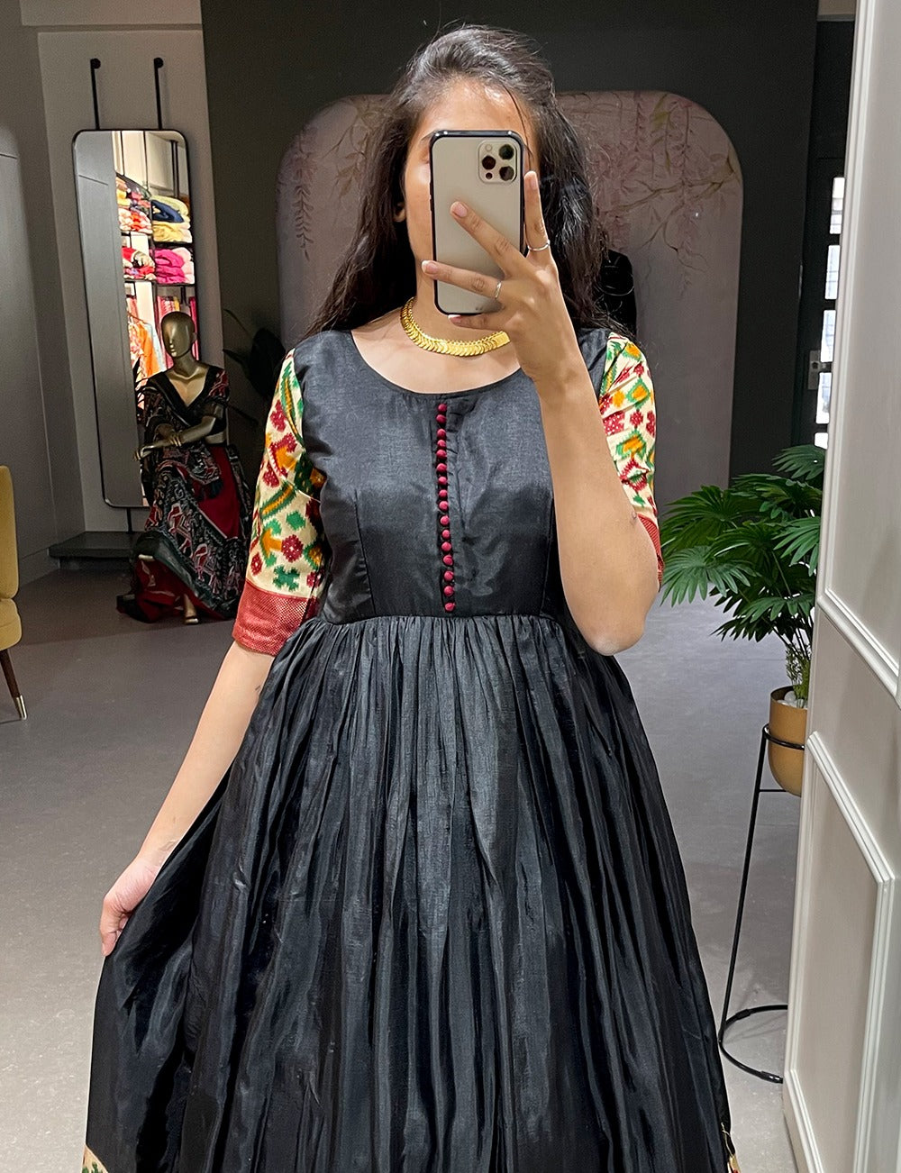 Black Color Gown in Silk Fabric For Summer Wear