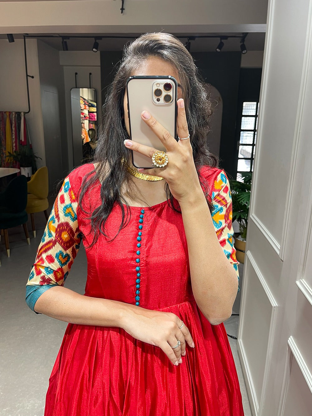 Red Color Gown in Silk Fabric For Summer Wear