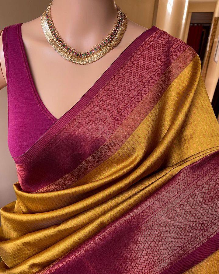 Musturd Yellow Color Beautiful Banarasi Silk Saree
