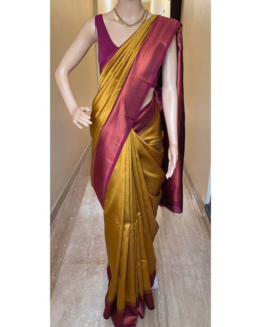 Musturd Yellow Color Beautiful Banarasi Silk Saree