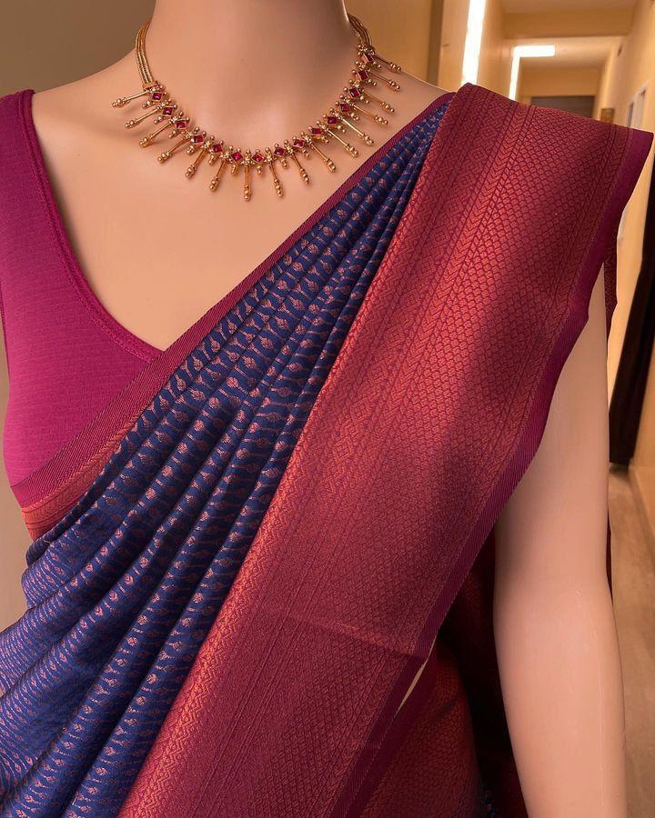 Blue Color Beautiful Banarasi Silk Saree