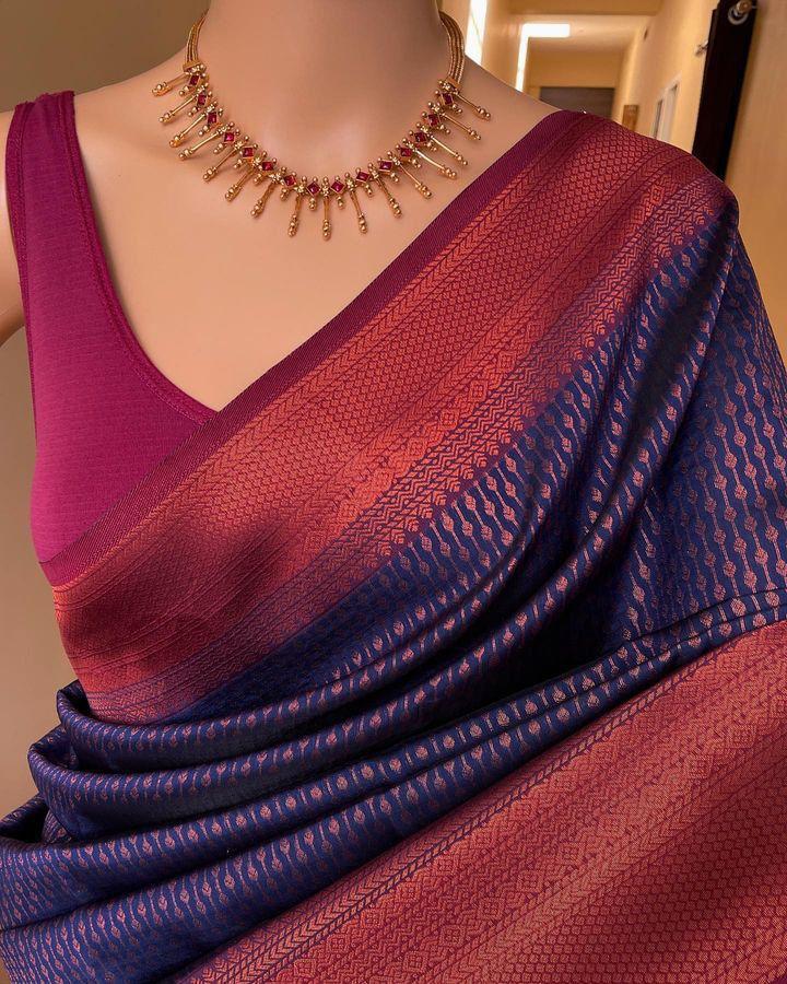 Blue Color Beautiful Banarasi Silk Saree