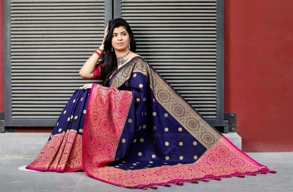 Blue Pink Color Beautiful Banarasi Silk Saree