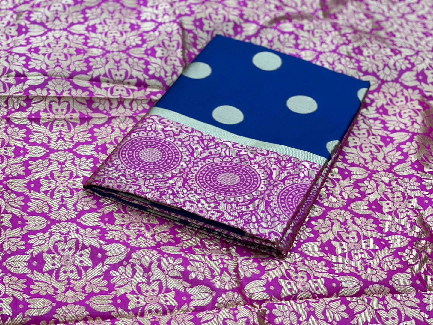 Blue Pink Color Beautiful Banarasi Silk Saree