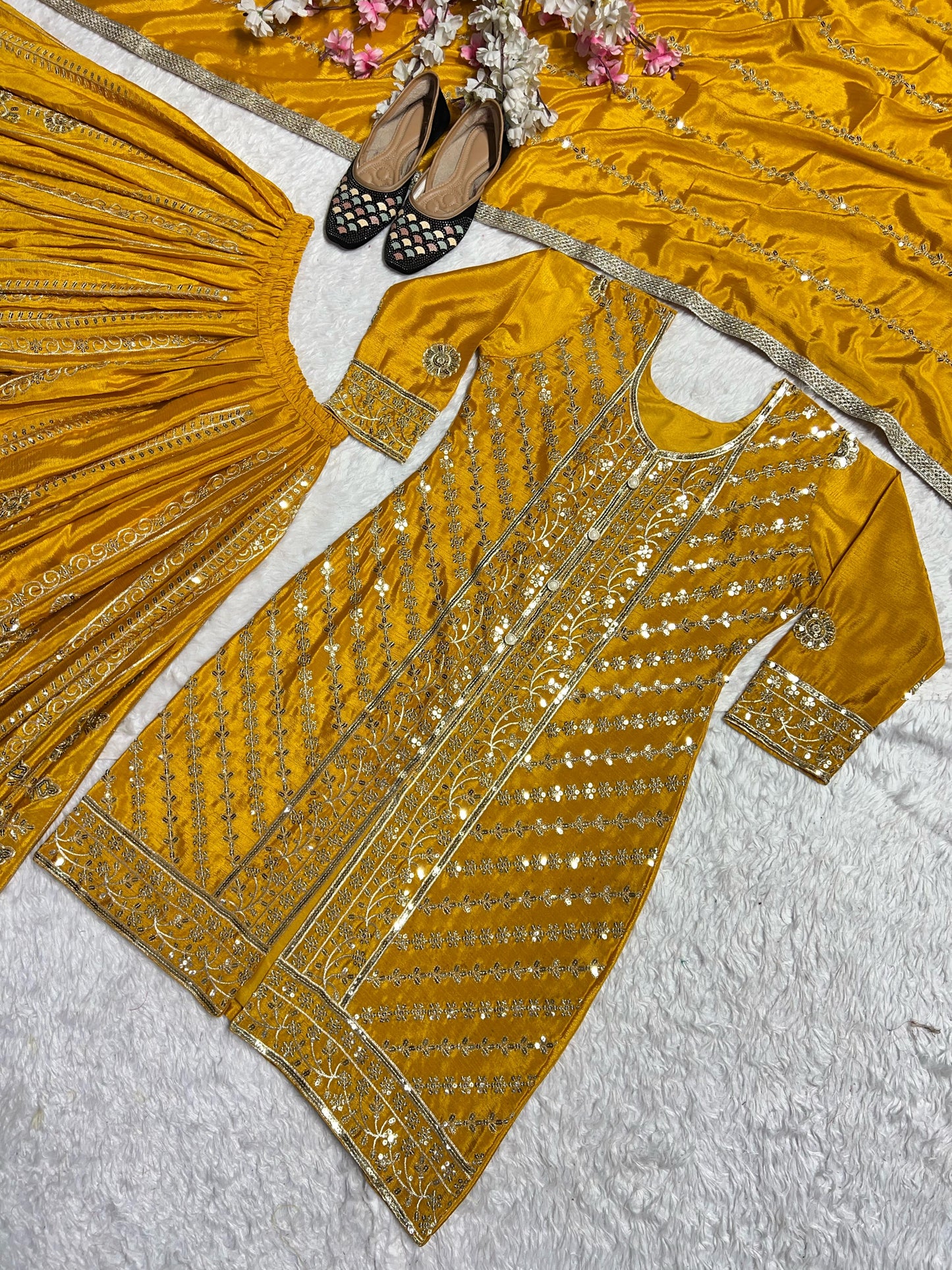 Partywear Dress in Yellow Color in Georgette Fabric