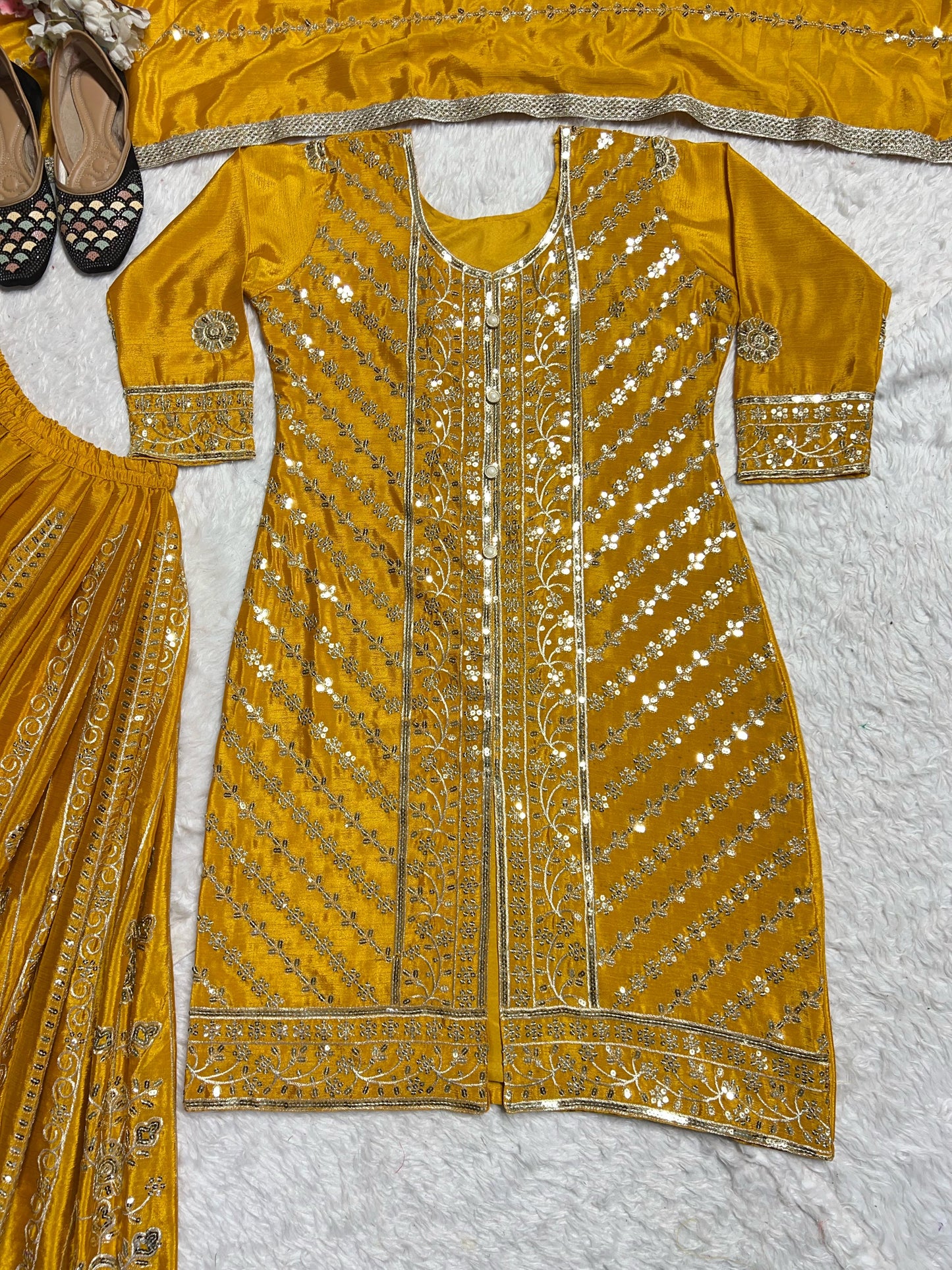 Partywear Dress in Yellow Color in Georgette Fabric