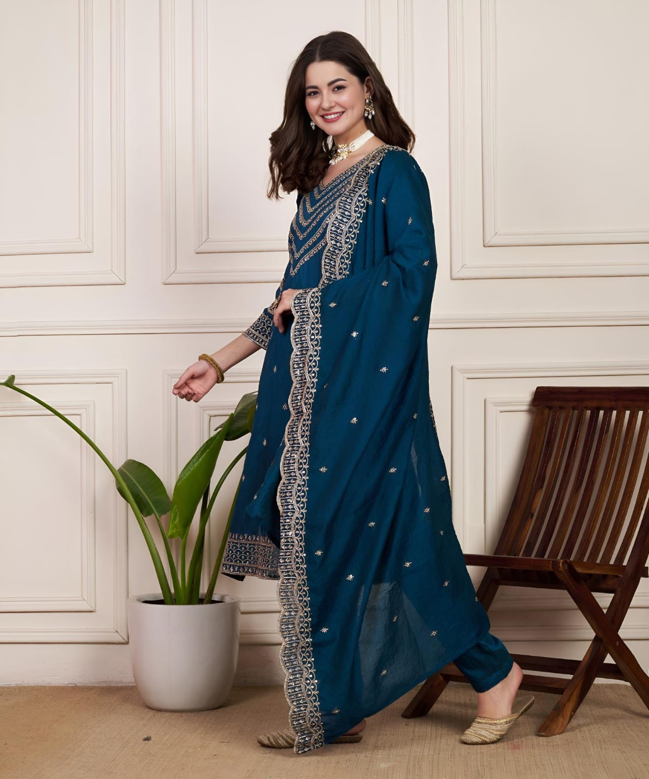 Ready To Wear Chanderi Silk Party Wear Suit in blue color