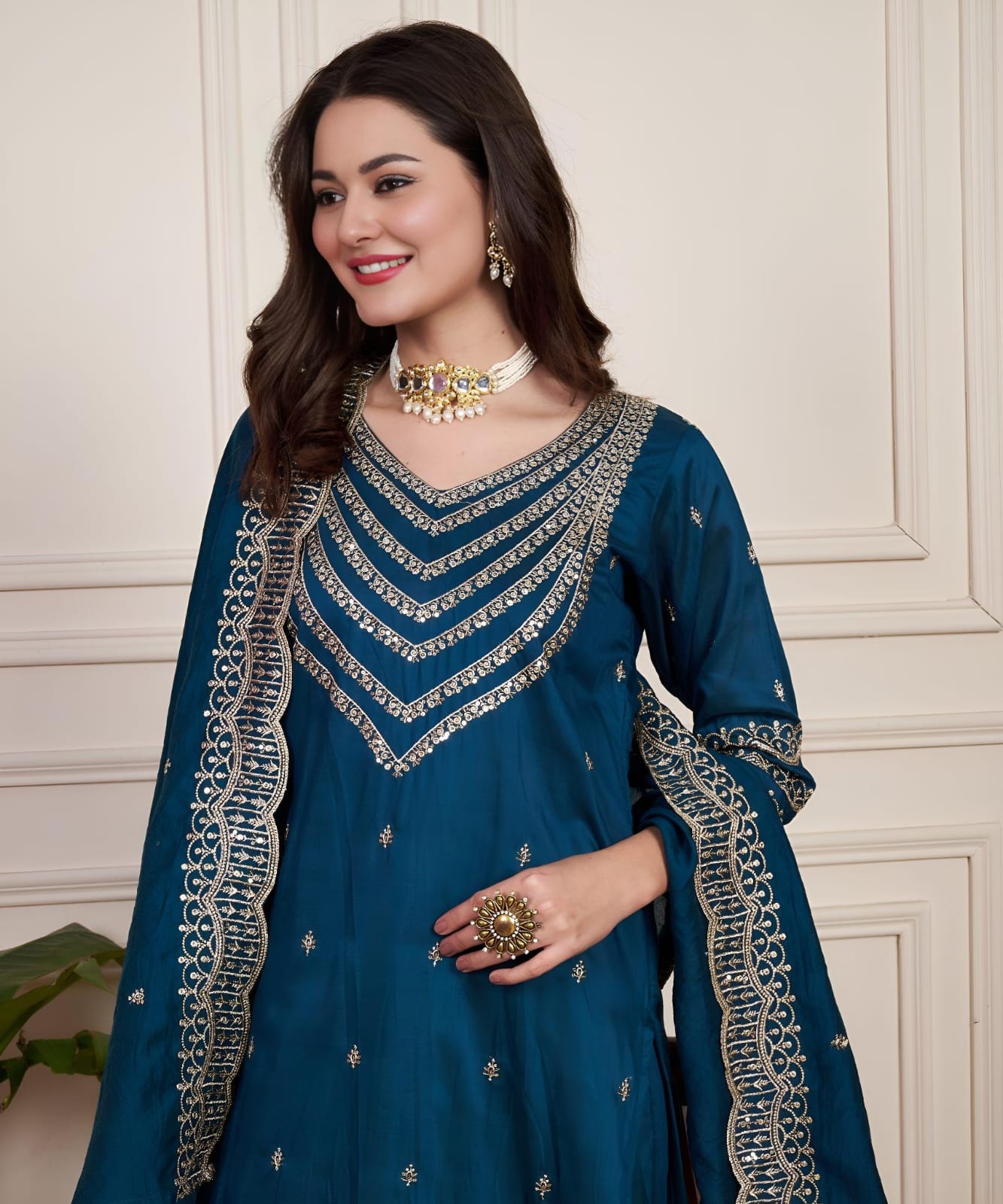 Ready To Wear Chanderi Silk Party Wear Suit in blue color