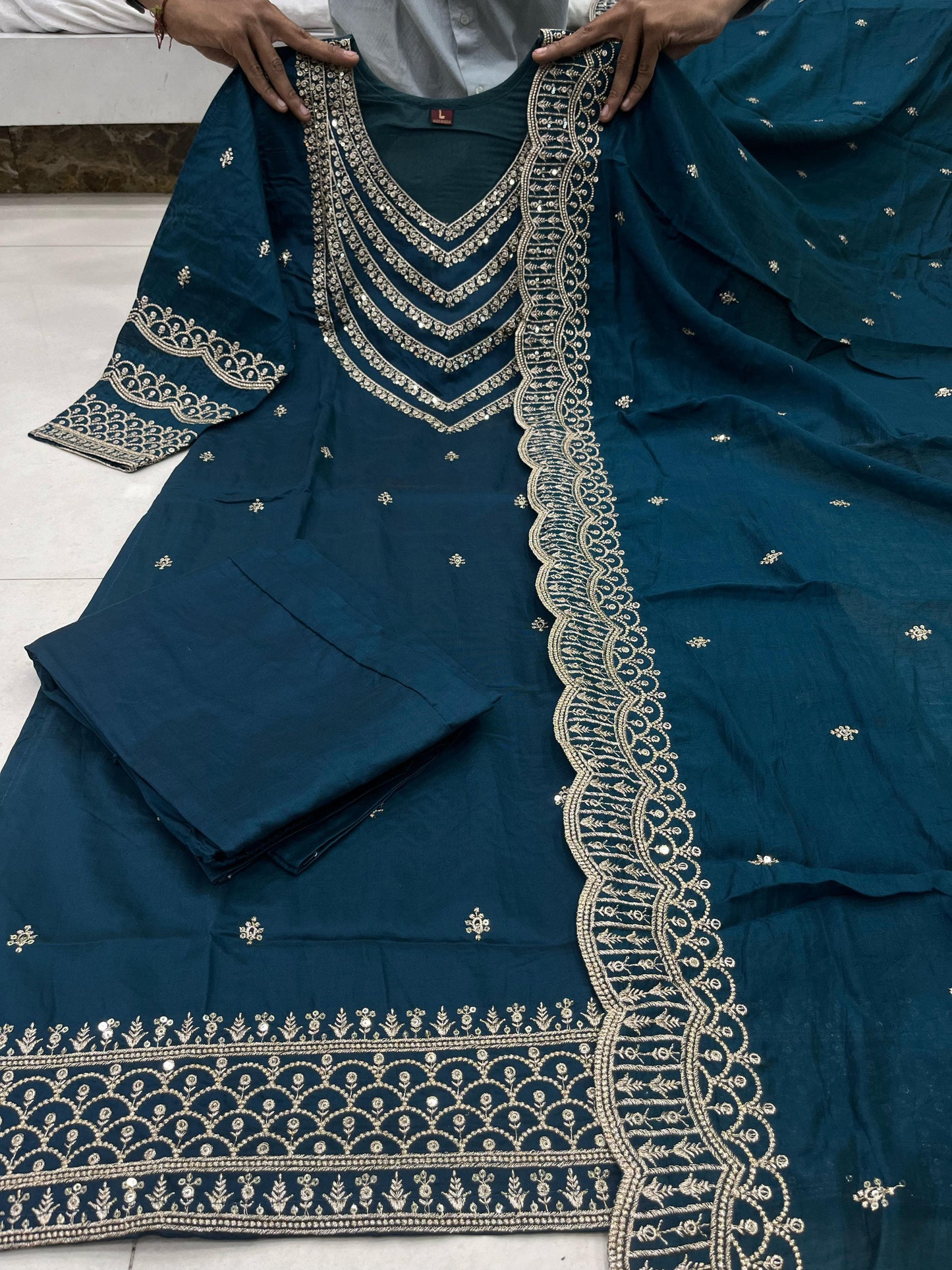 Ready To Wear Chanderi Silk Party Wear Suit in blue color