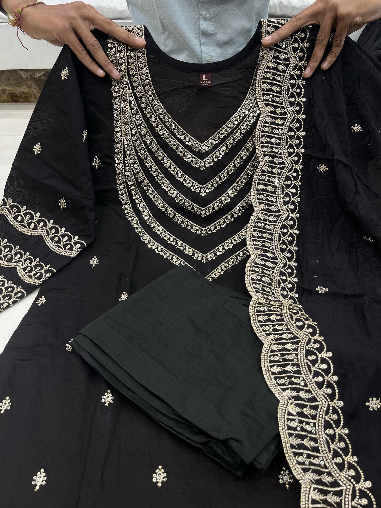 Ready To Wear Chanderi Silk Party Wear Suit in black color