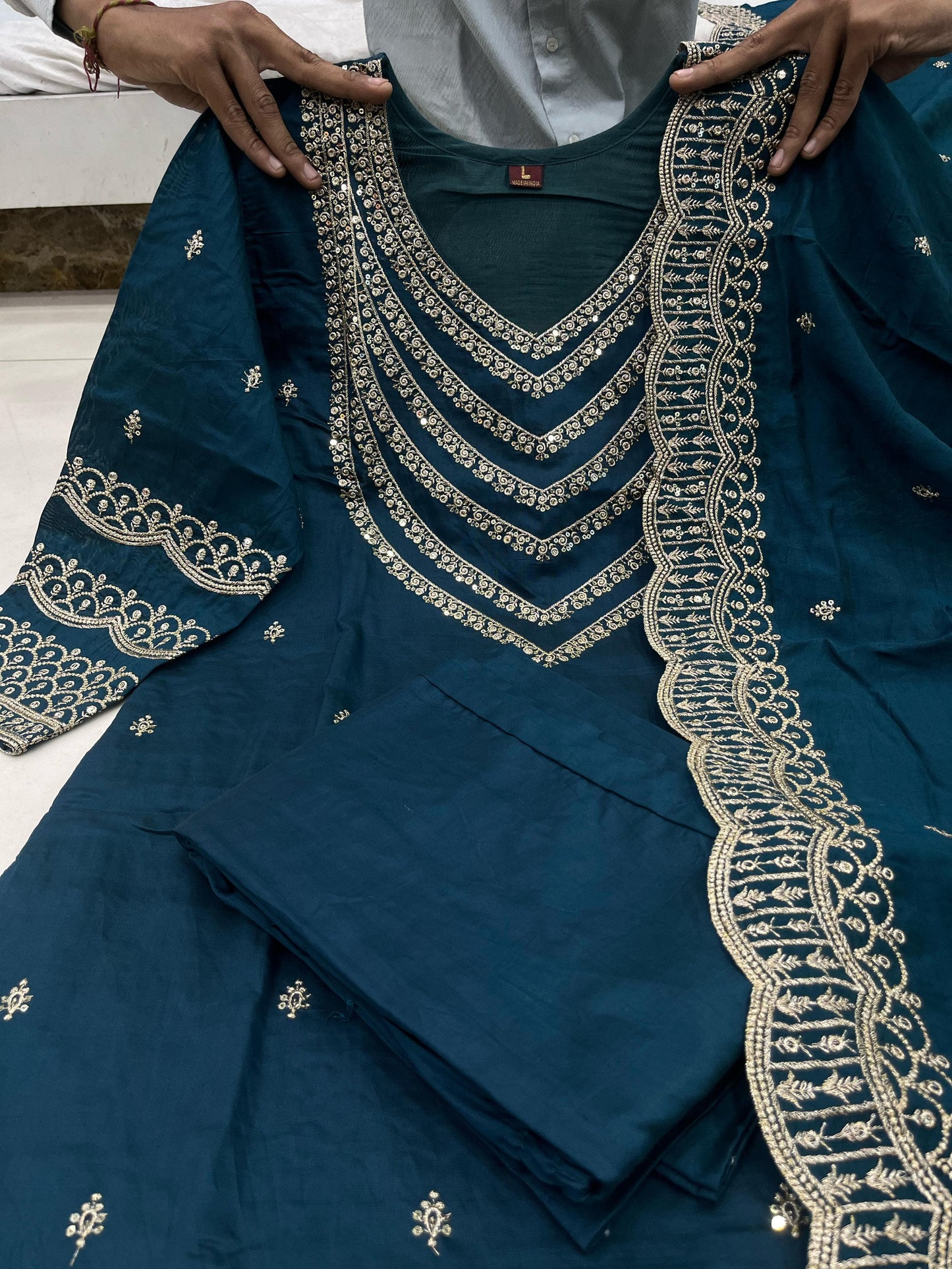 Ready To Wear Chanderi Silk Party Wear Suit in blue color