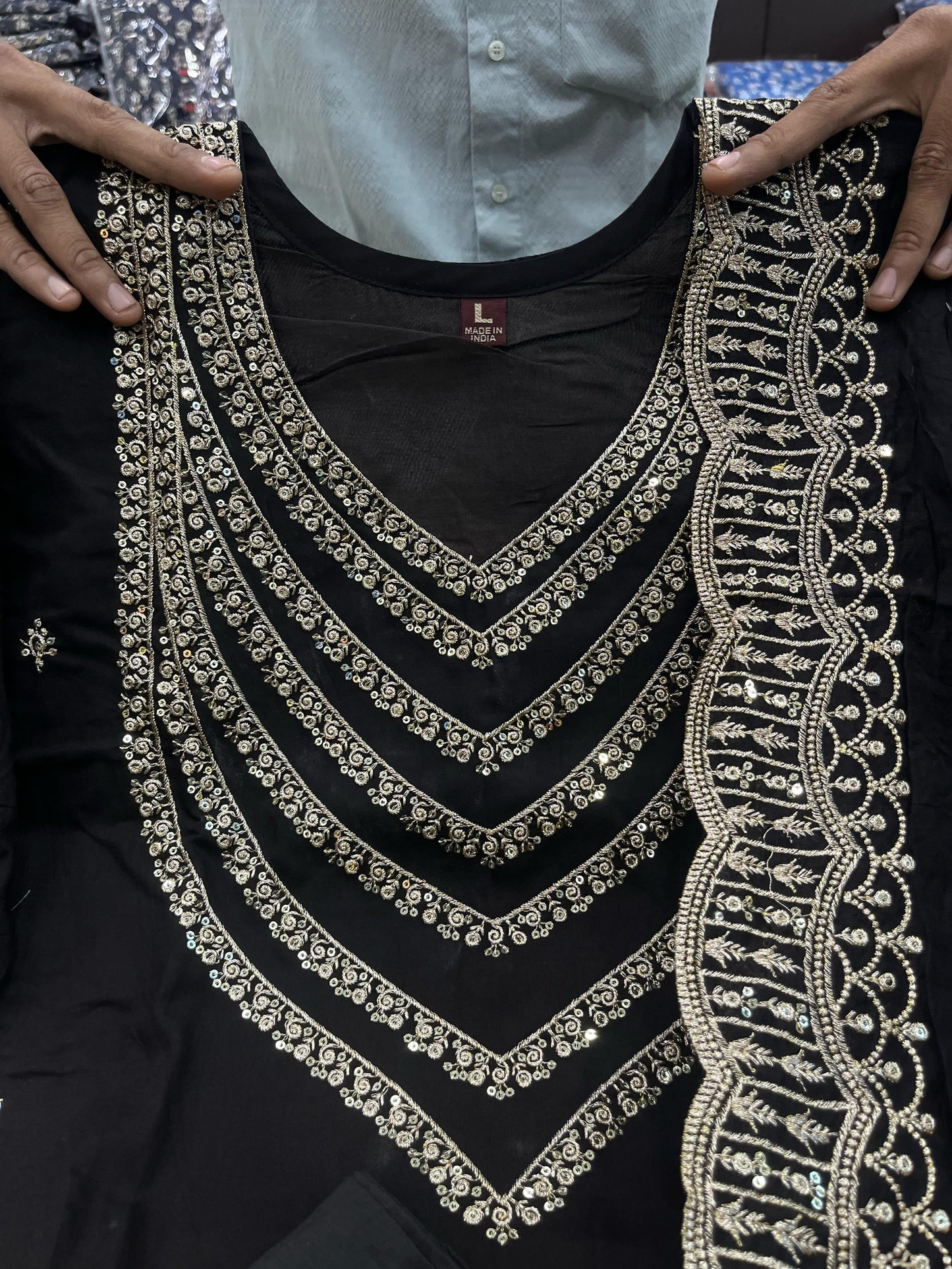Ready To Wear Chanderi Silk Party Wear Suit in black color