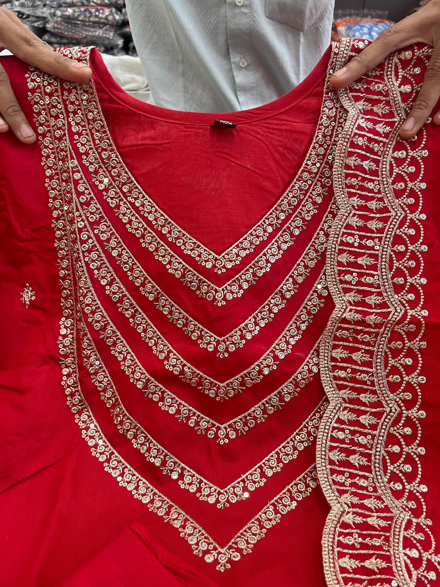 Ready To Wear Chanderi Silk Party Wear Suit in red color