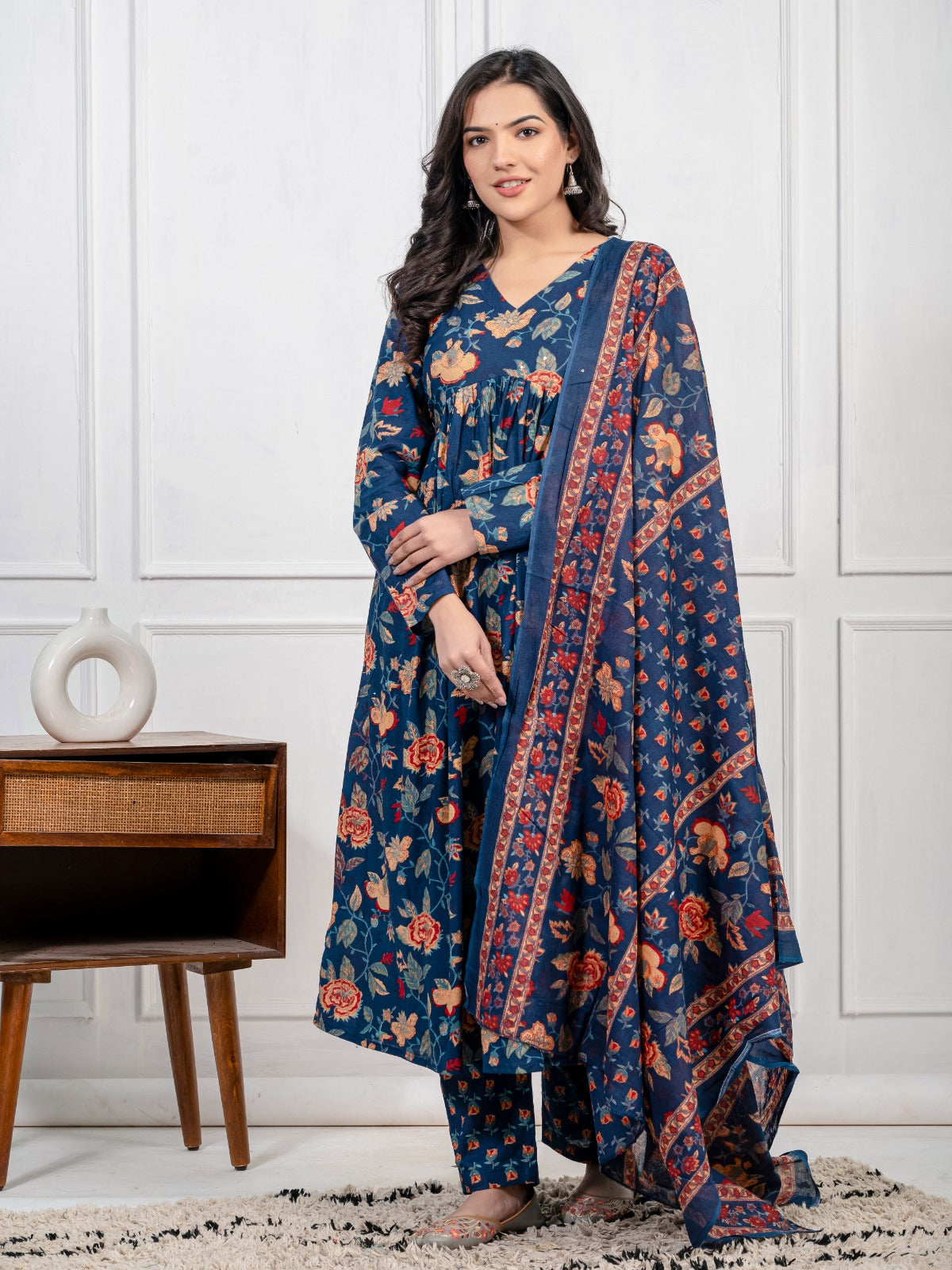 Purple & Light Blue Color Summer Wear Cotton Suit