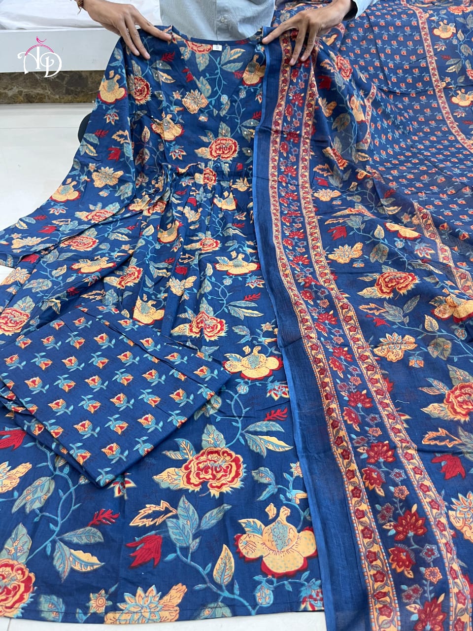 Purple & Light Blue Color Summer Wear Cotton Suit