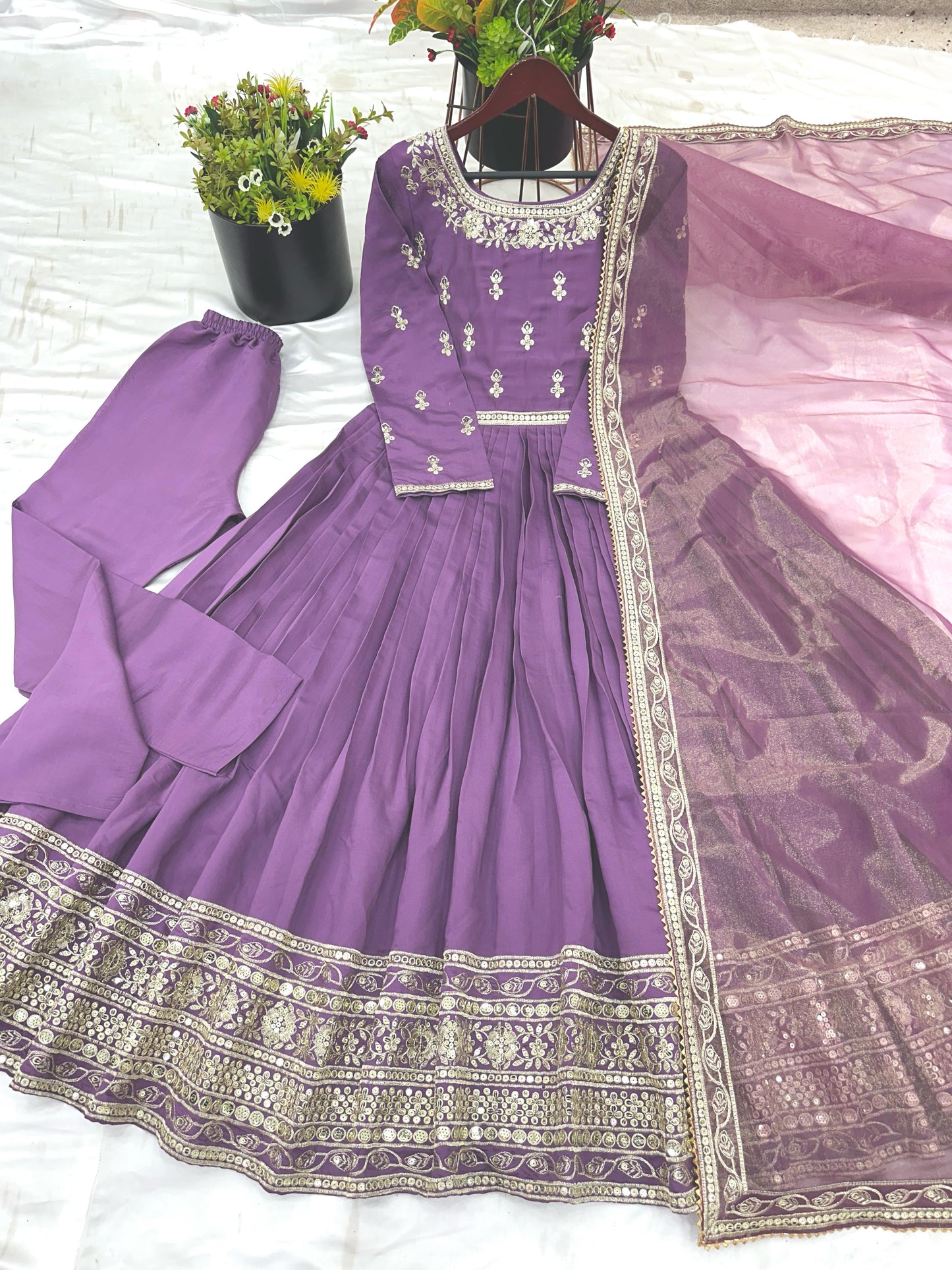 Designer Party Wear Look Full Heavy Embroidery Sequence Work Gown
