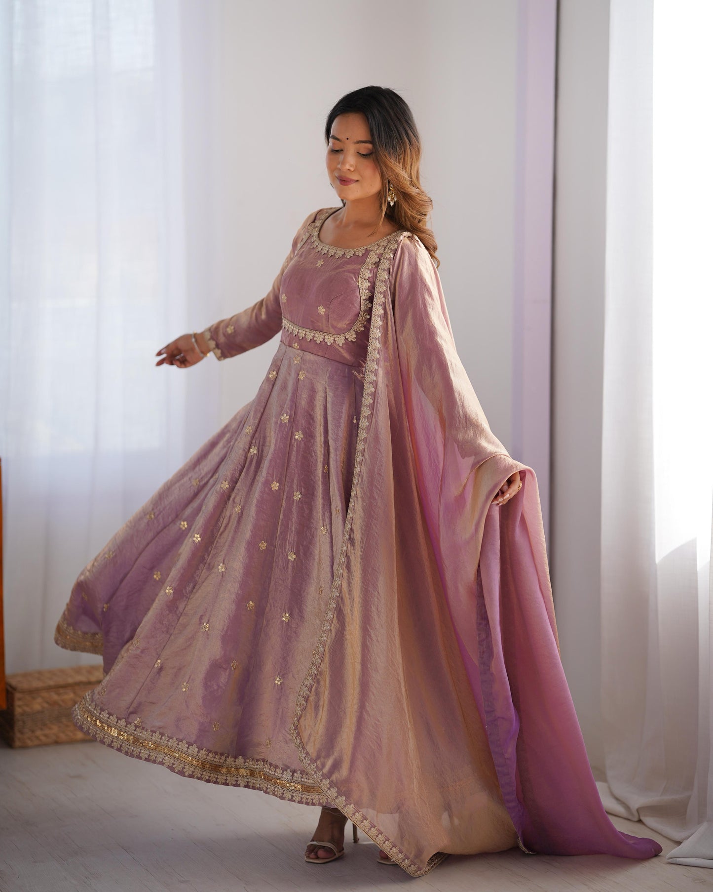 Fancy Color Beautiful Anarkali Gown in Silk Fabric