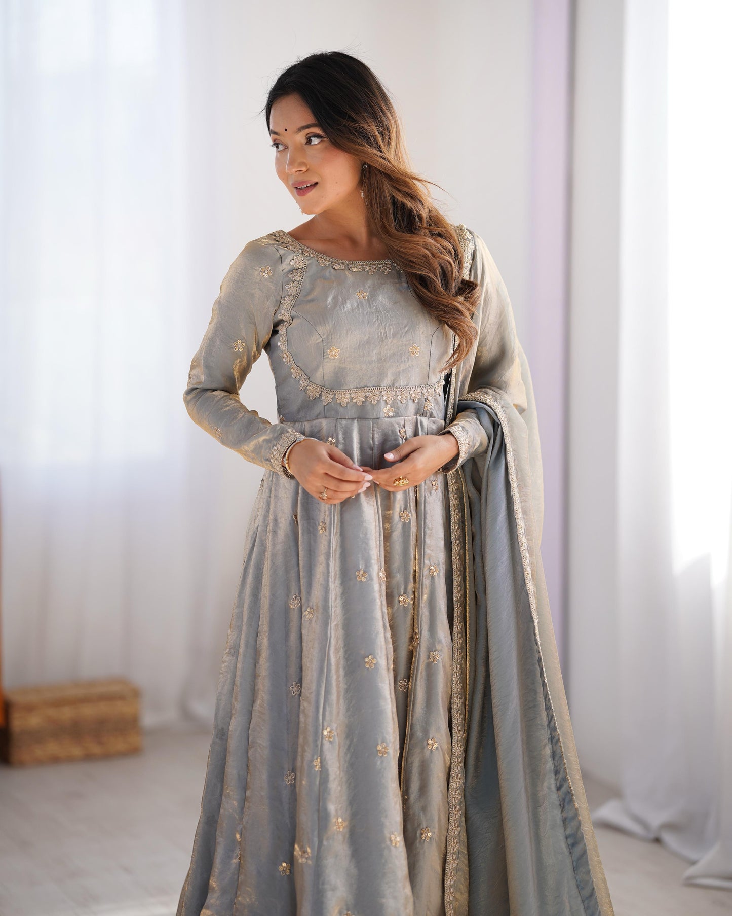 Fancy Color Beautiful Anarkali Gown in Silk Fabric in green color