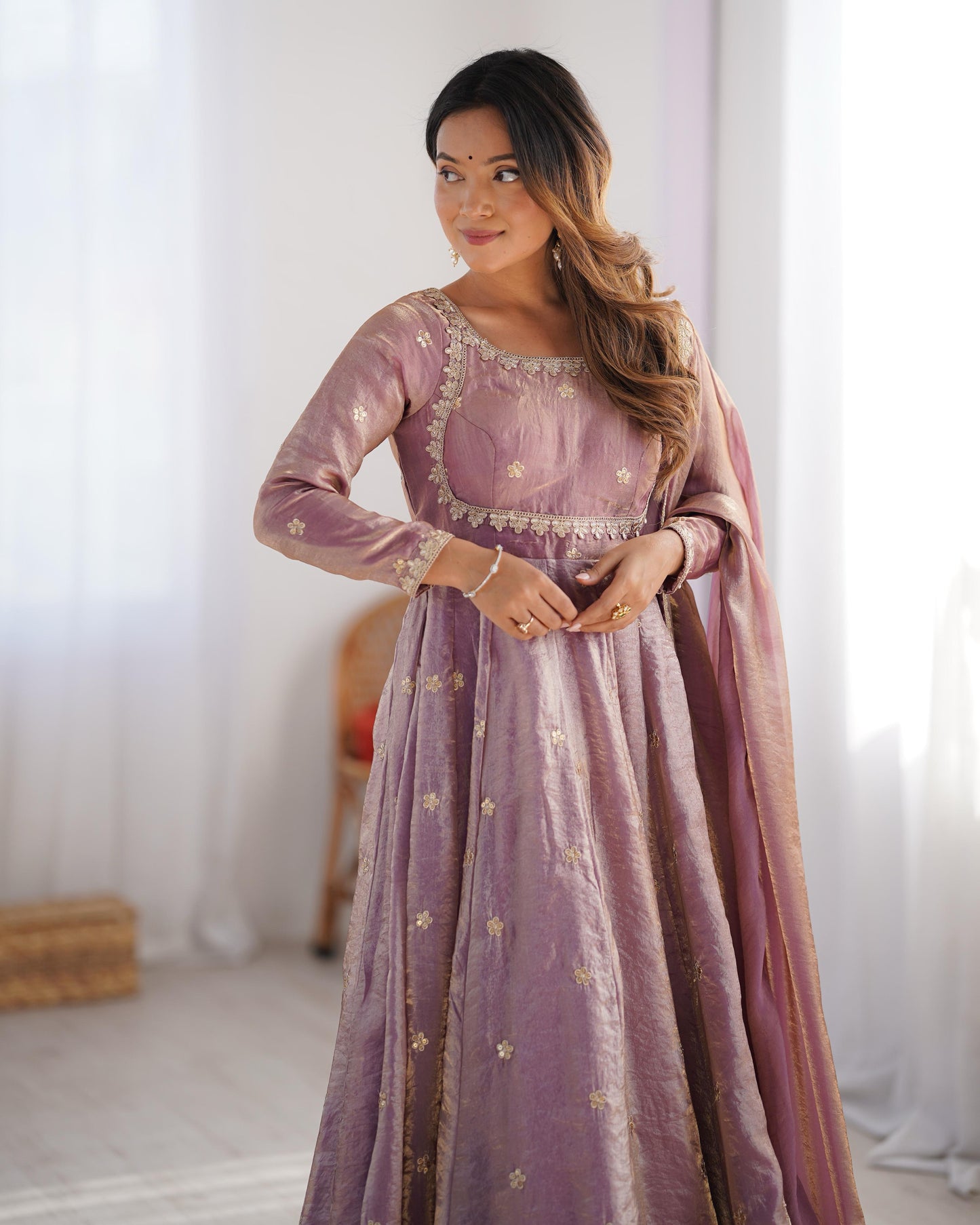 Fancy Color Beautiful Anarkali Gown in Silk Fabric