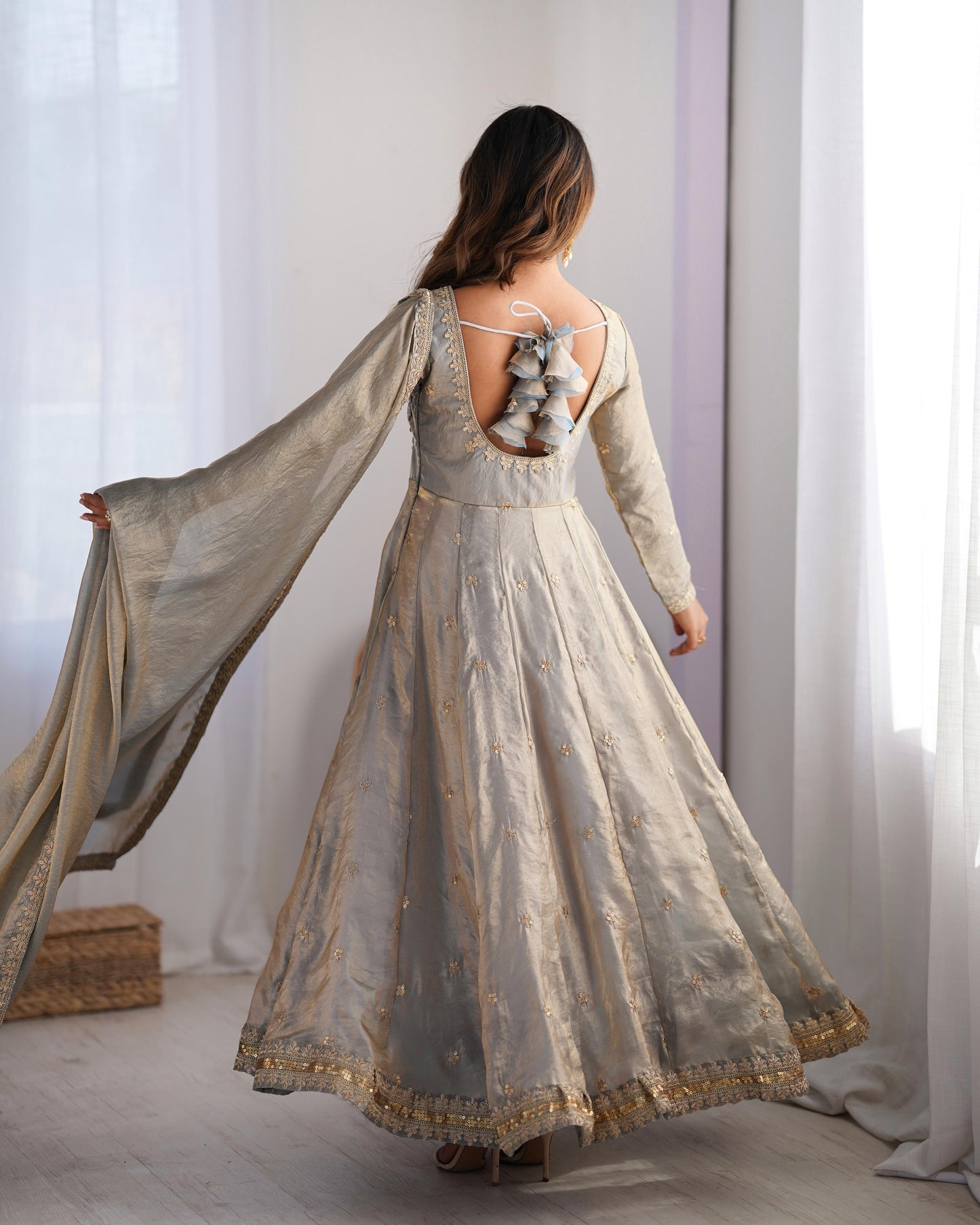 Fancy Color Beautiful Anarkali Gown in Silk Fabric in green color