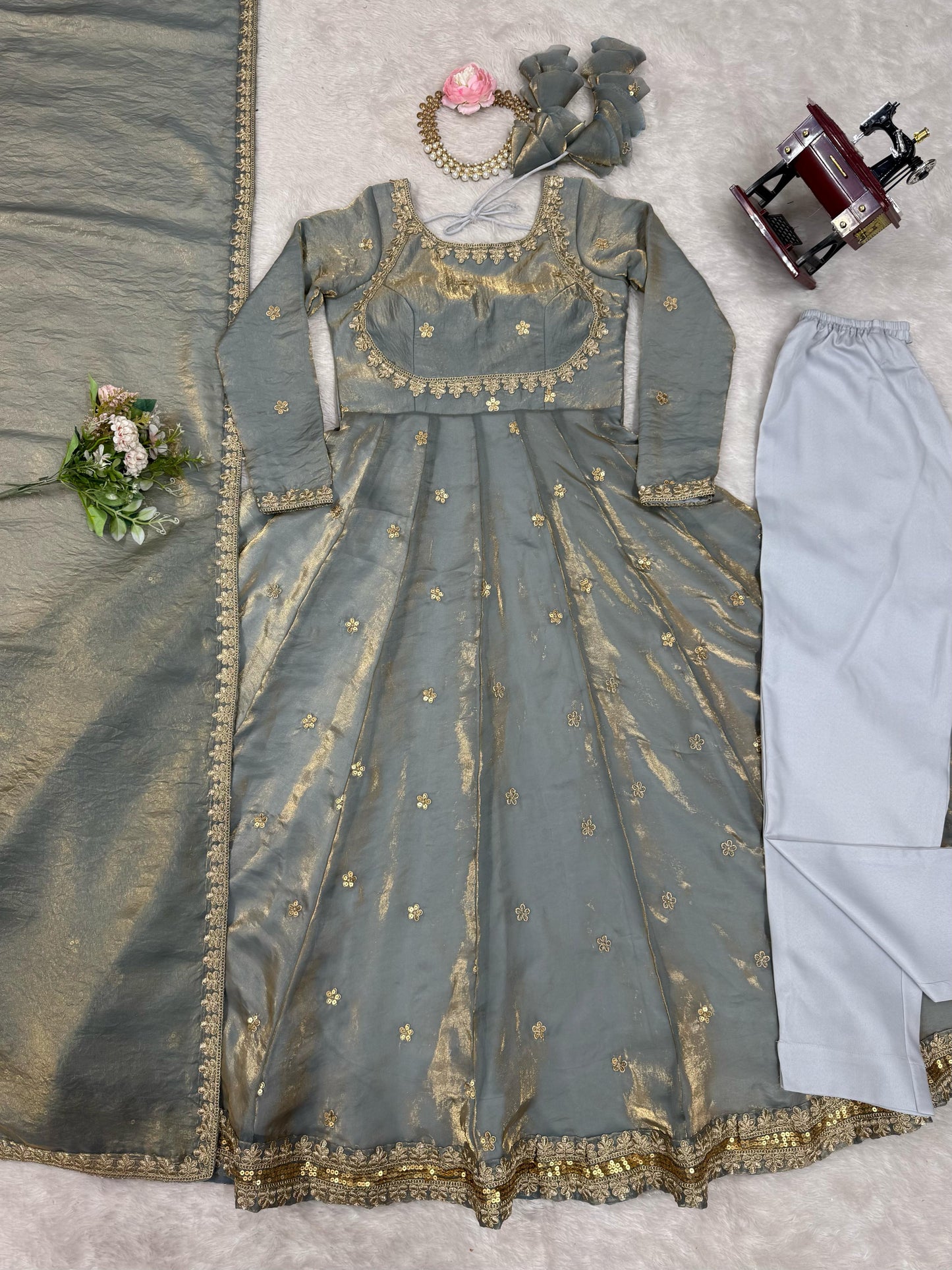 Fancy Color Beautiful Anarkali Gown in Silk Fabric in green color