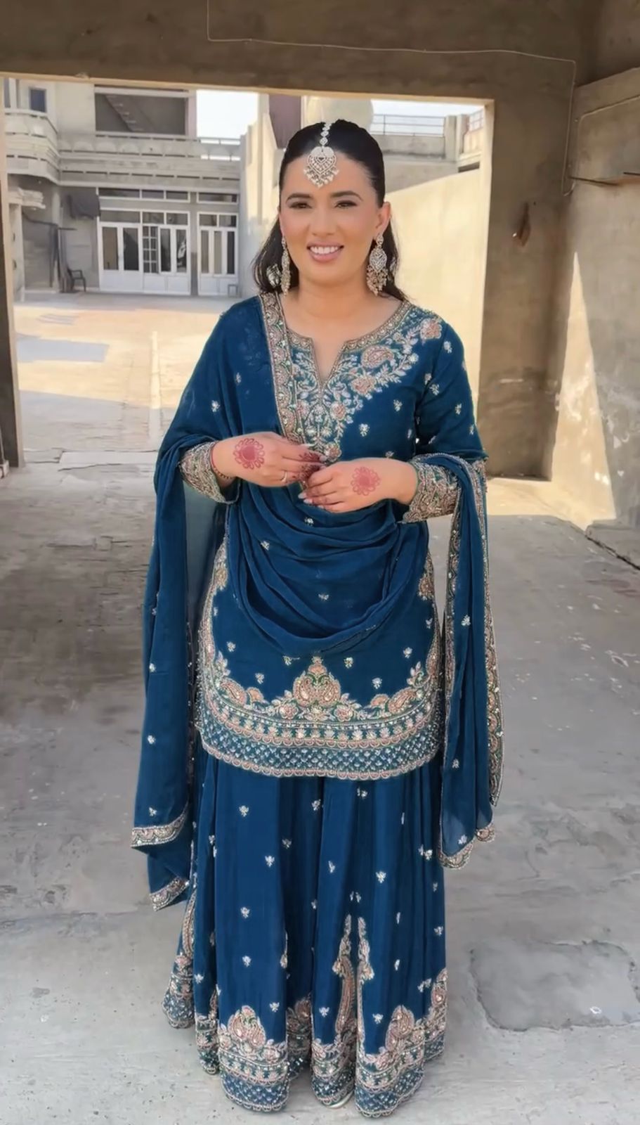 Beautiful Blue Color Suit In Chinon Silk