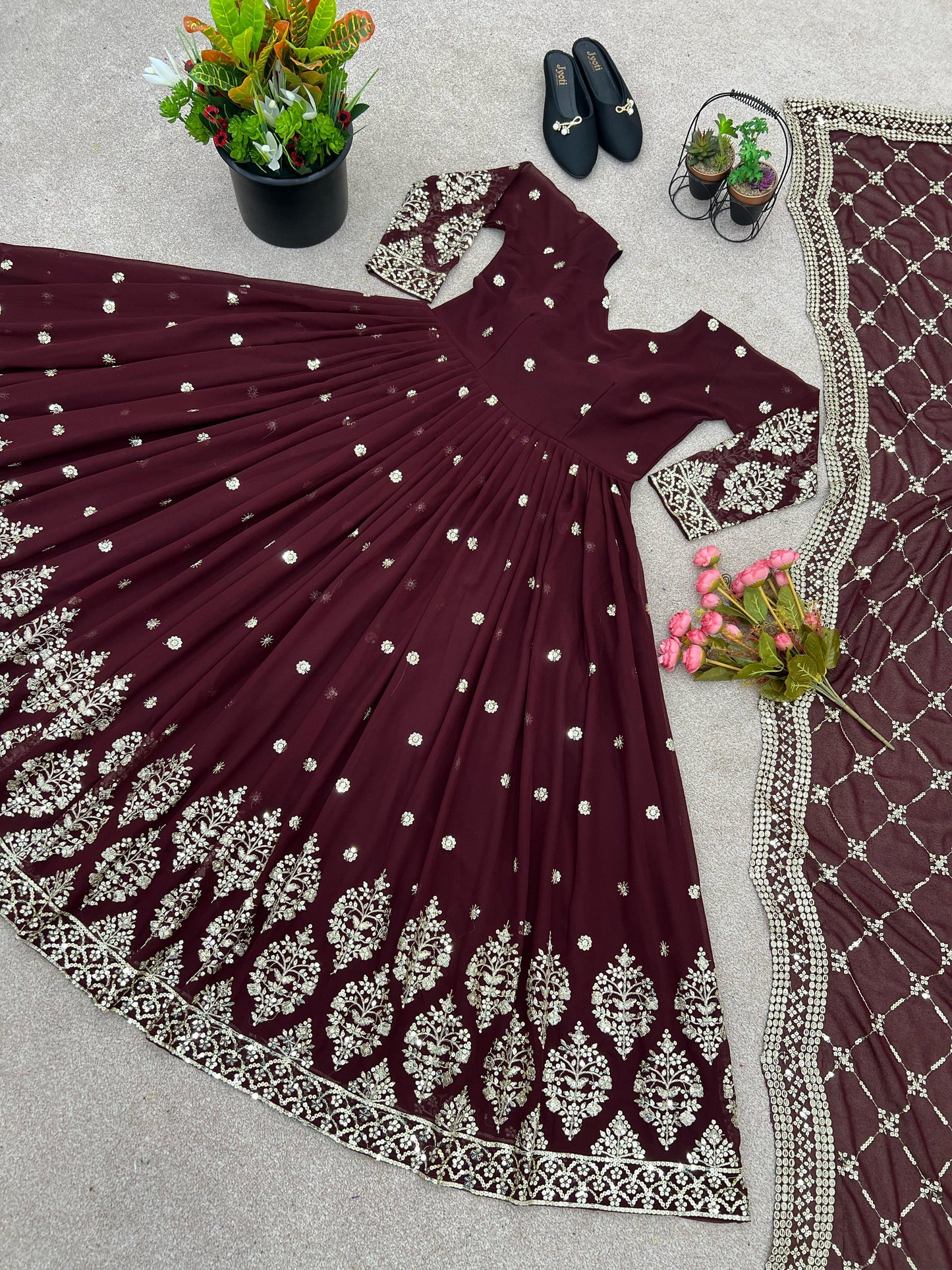 Maroon Color Beautiful Anarkali Gown in Georgette Fabric