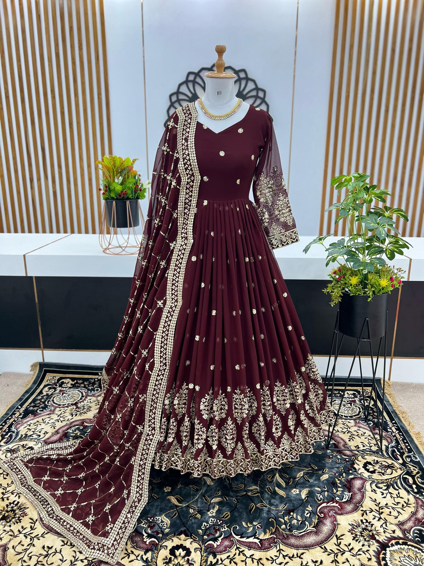 Maroon Color Beautiful Anarkali Gown in Georgette Fabric