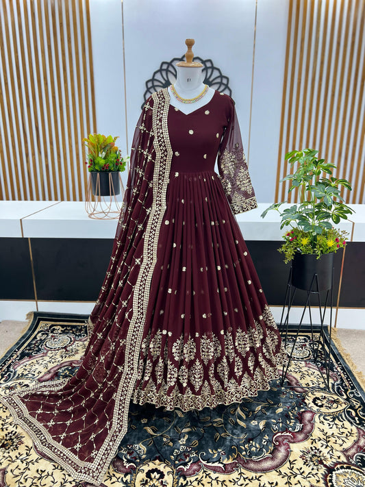 Maroon Color Beautiful Anarkali Gown in Georgette Fabric